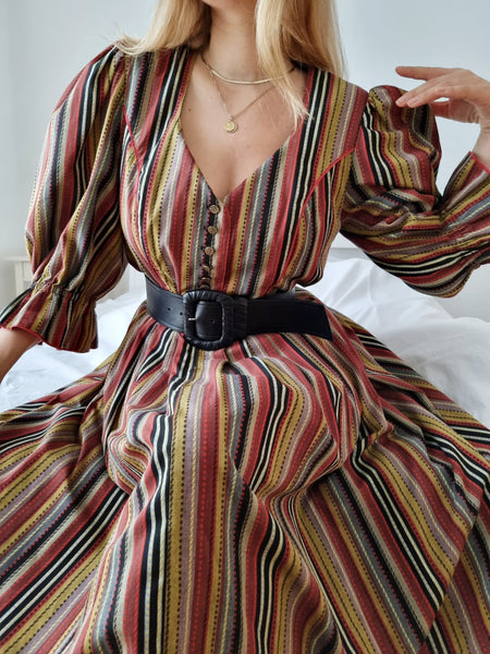 Vintage Handmade Striped Puff Sleeve Dress