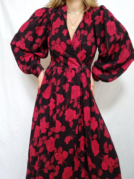 Vintage Handmade Red Roses Maxi Dress