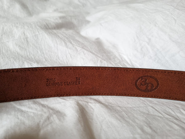 Vintage Gold Buckle Brown Leather Belt