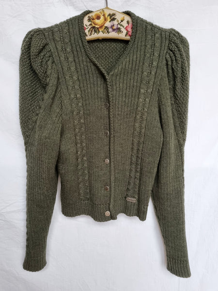 Vintage Dark Moss Green Wool Cardigan