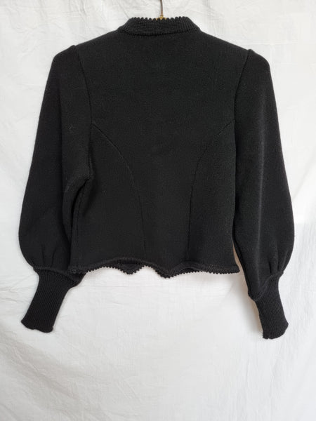 Vintage All Black Wool Mutton Sleeve Cardigan