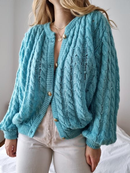 Vintage Baby Blue Cable Knit Cardigan