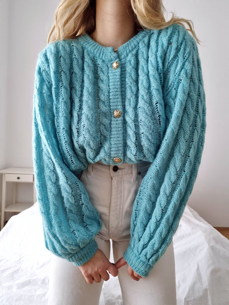 Vintage Baby Blue Cable Knit Cardigan