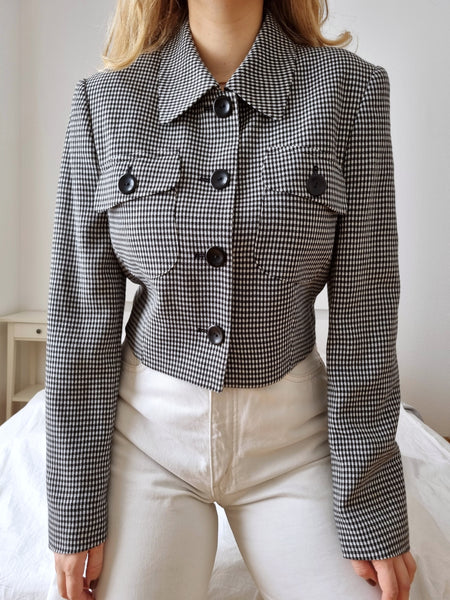 Vintage Gingham Cropped Blazer Jacket