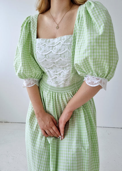 Vintage Apple Green Gingham Dress