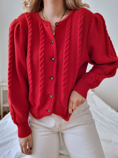 Vintage Hot Red Pure Wool Cardigan