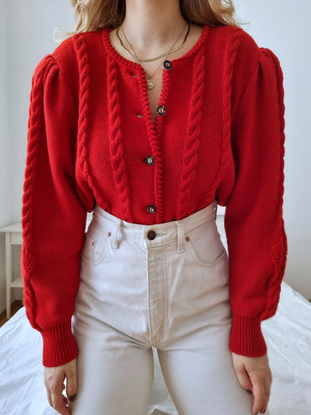 Vintage Hot Red Pure Wool Cardigan