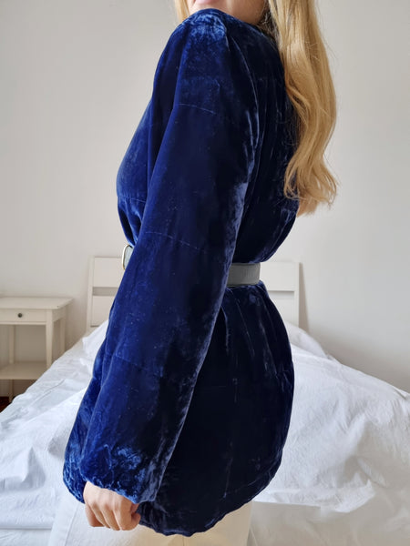 Vintage Royal Blue Velvet Puffer Jacket
