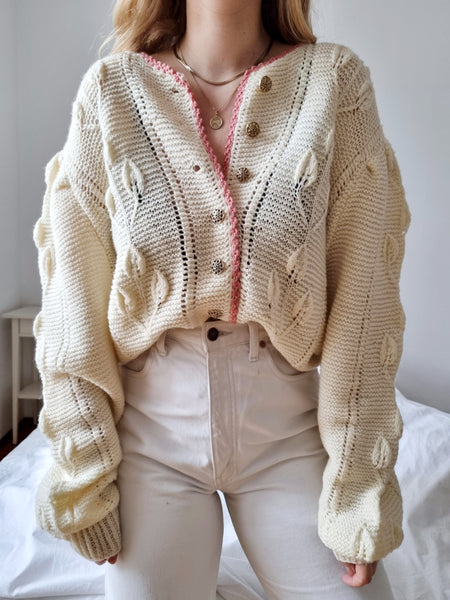 Vintage Handmade White Pink Cardigan