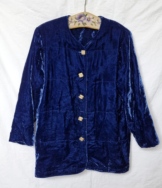 Vintage Royal Blue Velvet Puffer Jacket