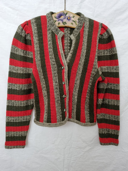 Vintage Striped Puff Sleeve Cardigan