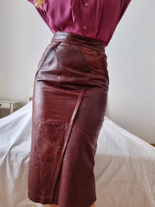 Vintage Handmade High Waisted Brown Leather Skirt
