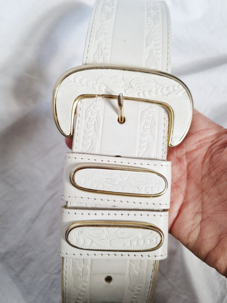 Vintage White Lotus Leather Belt