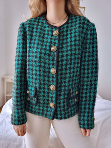 Vintge Handmade Green Gingham Lion Blazer Jacket