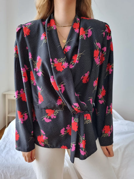Vintage Red and Pink Bouquet Blouse