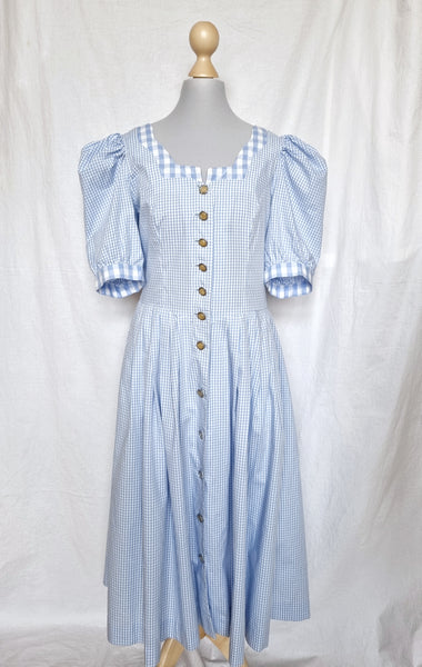 Vintage Baby Blue Gingham Puff Sleeve Dress