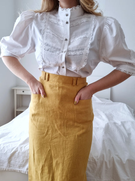 Vintage Mustard  Linen Skirt