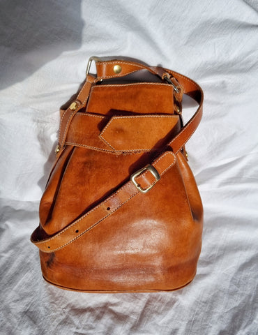 Vintage Handmade Leather Bucket Bag