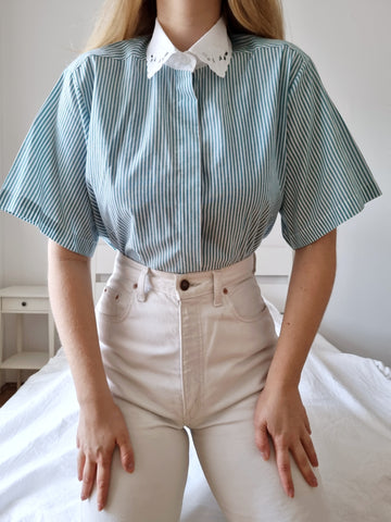 Vintage Striped Butterfly Collar Blouse