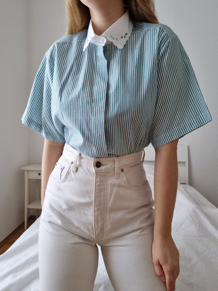 Vintage Striped Butterfly Collar Blouse