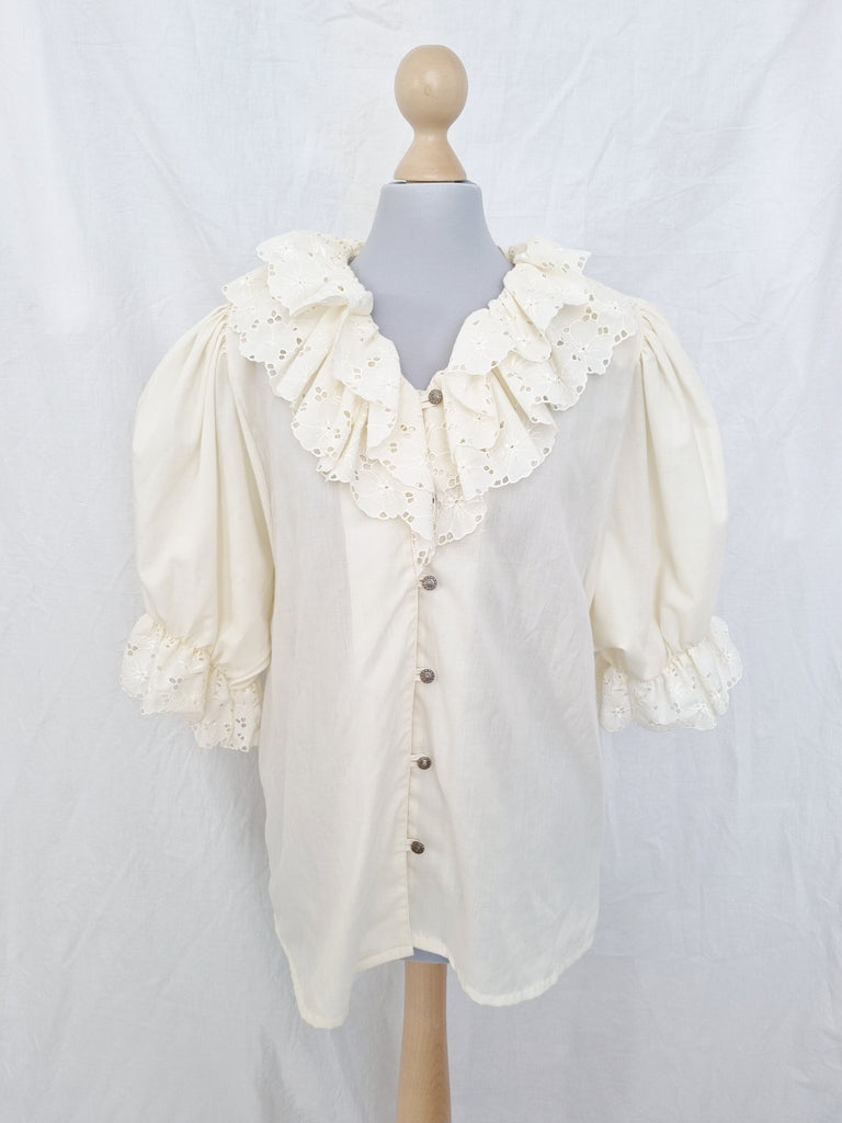 Vintage Cream Floral Lace Ruffle Blouse – issimavintage
