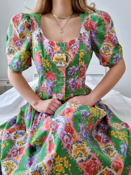 Vintage Floral Green Maxi Dress
