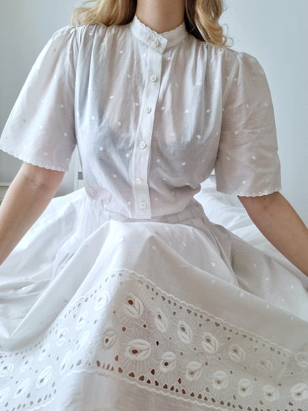 Vintage White on White Polka Dot Dress