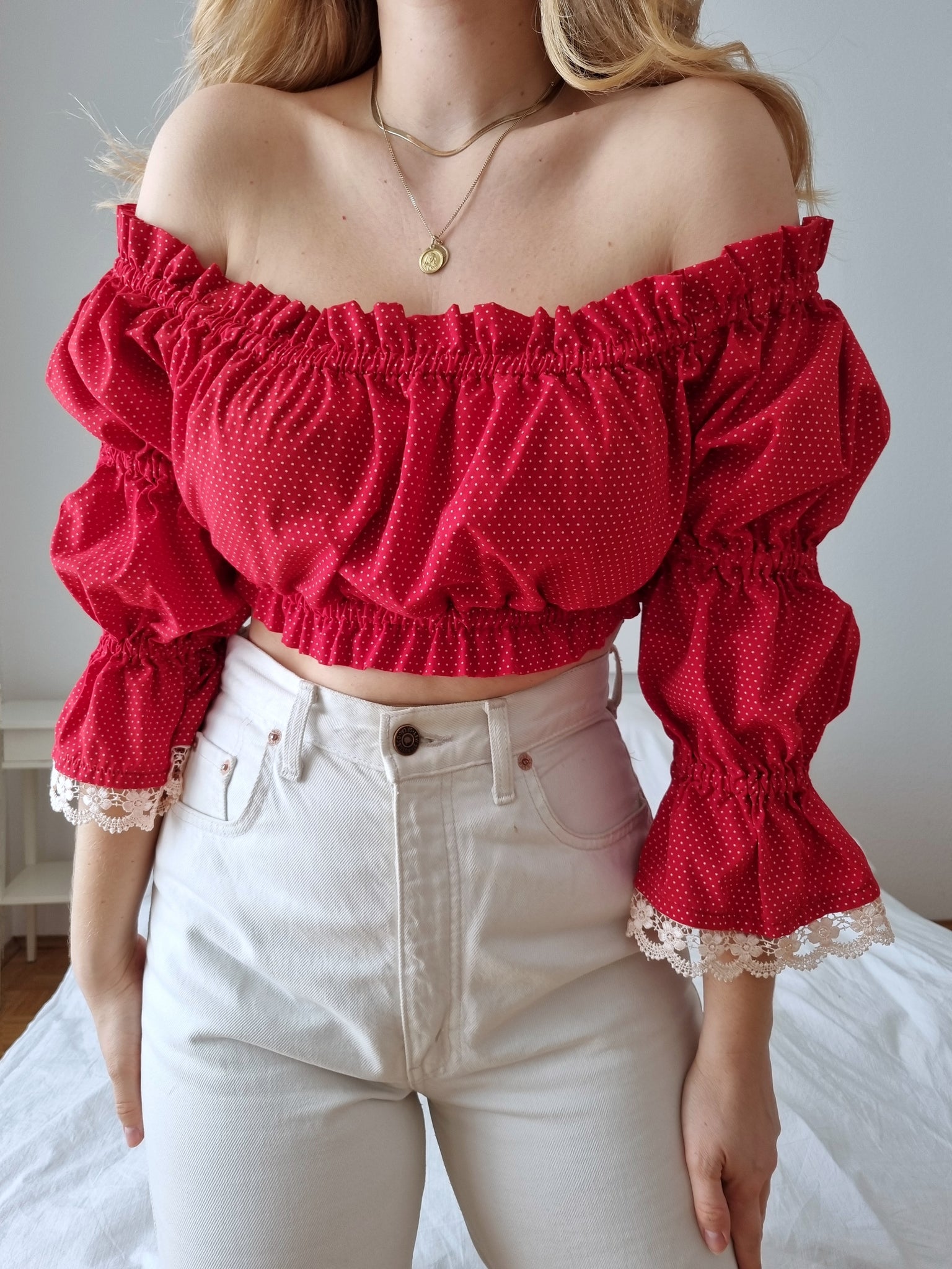 Red Ruffled Bustier Blouse