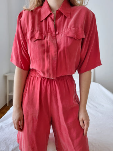 Vintage Red Pure Silk Jumpsuit