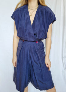 Vintage Dark Blue Silk Jumpsuit