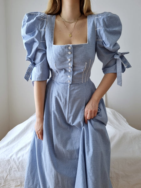 Vintage Handmade Mega Puff Sleeve Gingham Dress