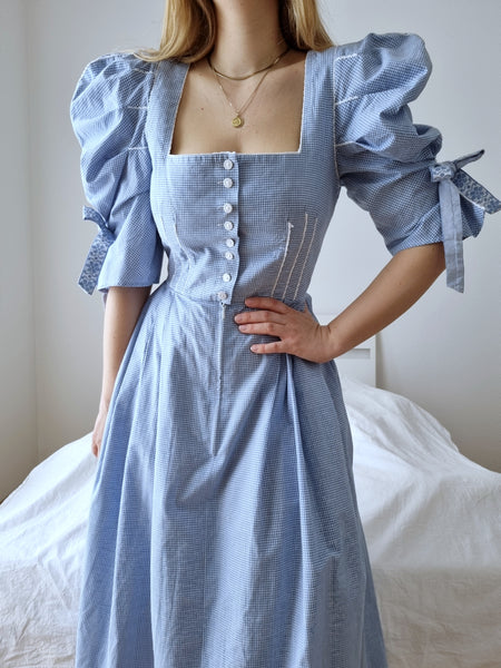 Vintage Handmade Mega Puff Sleeve Gingham Dress