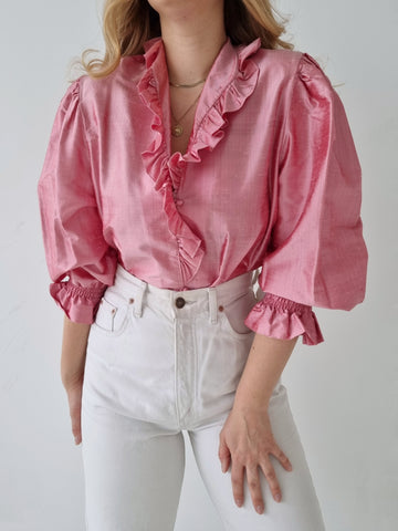 Vintage Deadstock Pink Pastel Puff Sleeve Blouse