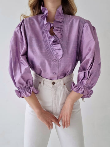 Vintage Deadstock Lilac Pure Silk Puff Sleeve Blouse
