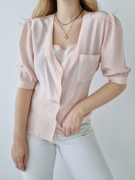 Vintage Pure Silk Pink Striped Blouse