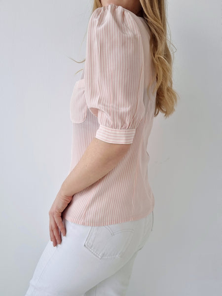 Vintage Pure Silk Pink Striped Blouse