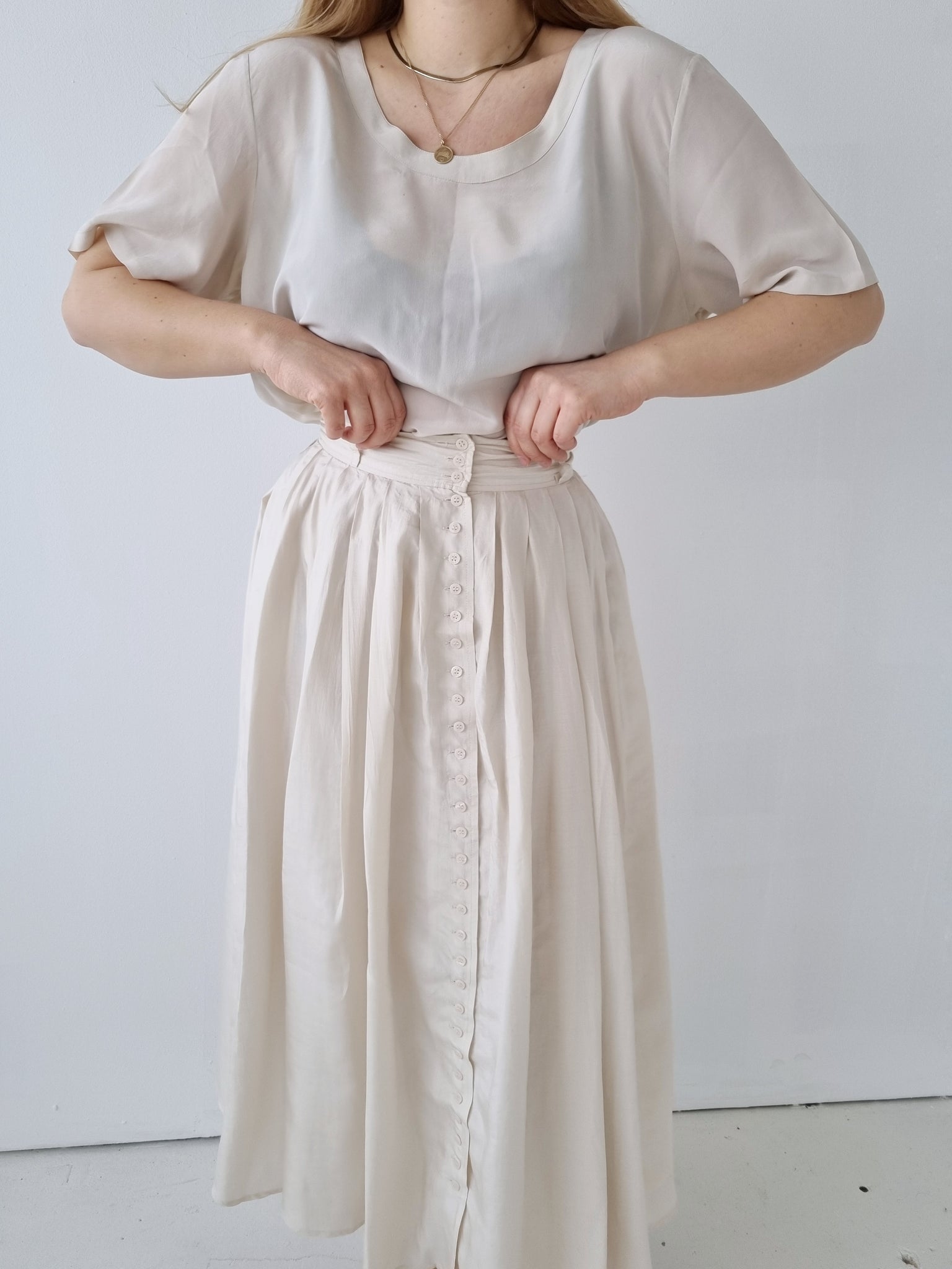Vintage Cream Pure Silk Skirt