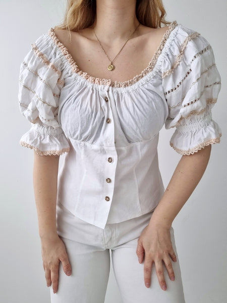 Vintage Bustier Puff Sleeve Blouse