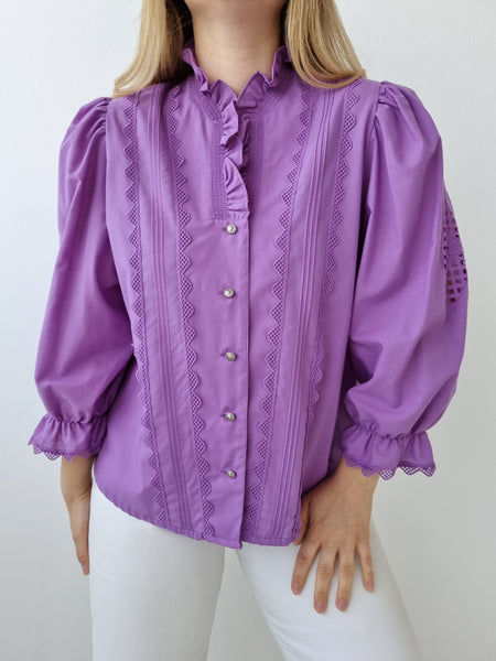 Vintage Purple Puff Sleeve Blouse
