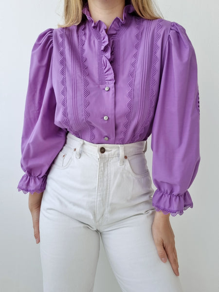 Vintage Purple Puff Sleeve Blouse