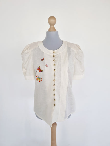 Vintage Butterfly Puff Sleeve Blouse