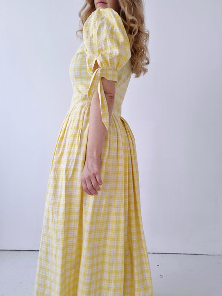 Vintage Yellow Bow Sleeve Maxi Dress