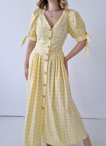 Vintage Yellow Bow Sleeve Maxi Dress