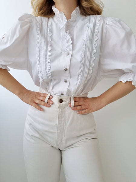 Vintage Bright White Puff Sleeve Blouse