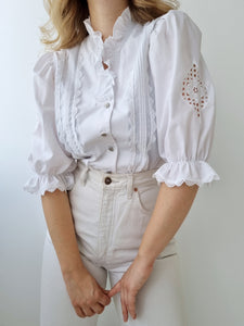 Vintage Bright White Puff Sleeve Blouse