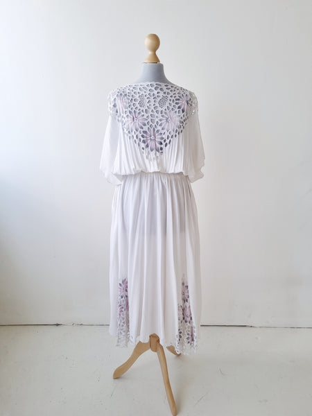 Vintage Handmade White Pink Floral Dress