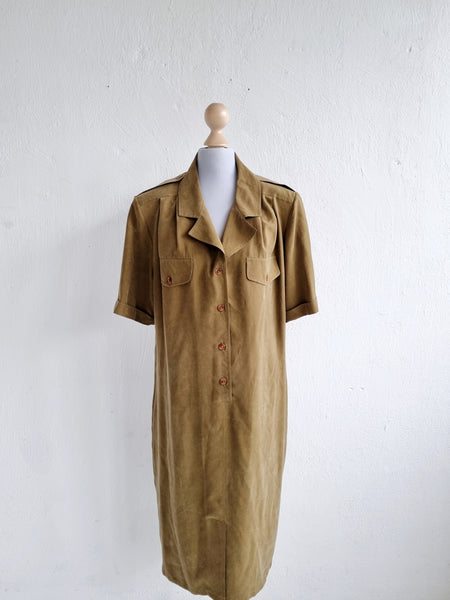 Vintage Pure Silk Khaki Dress