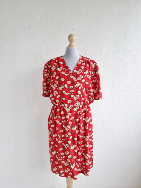 Vintage Red Floral Midi Dress