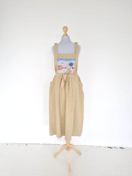 Vintage Bird Beige Midi Dress