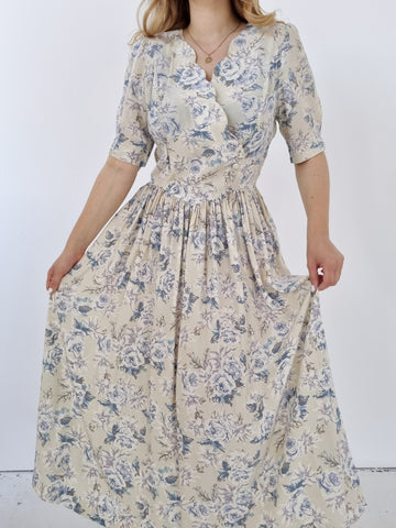 Vintage Beige Floral Laura Ashley Dress
